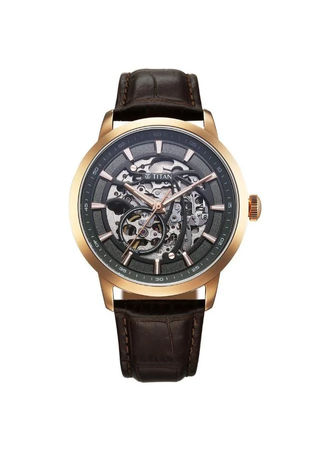 تيتان Men's Leather Automatic Watch 90223WL01 - 43 mm