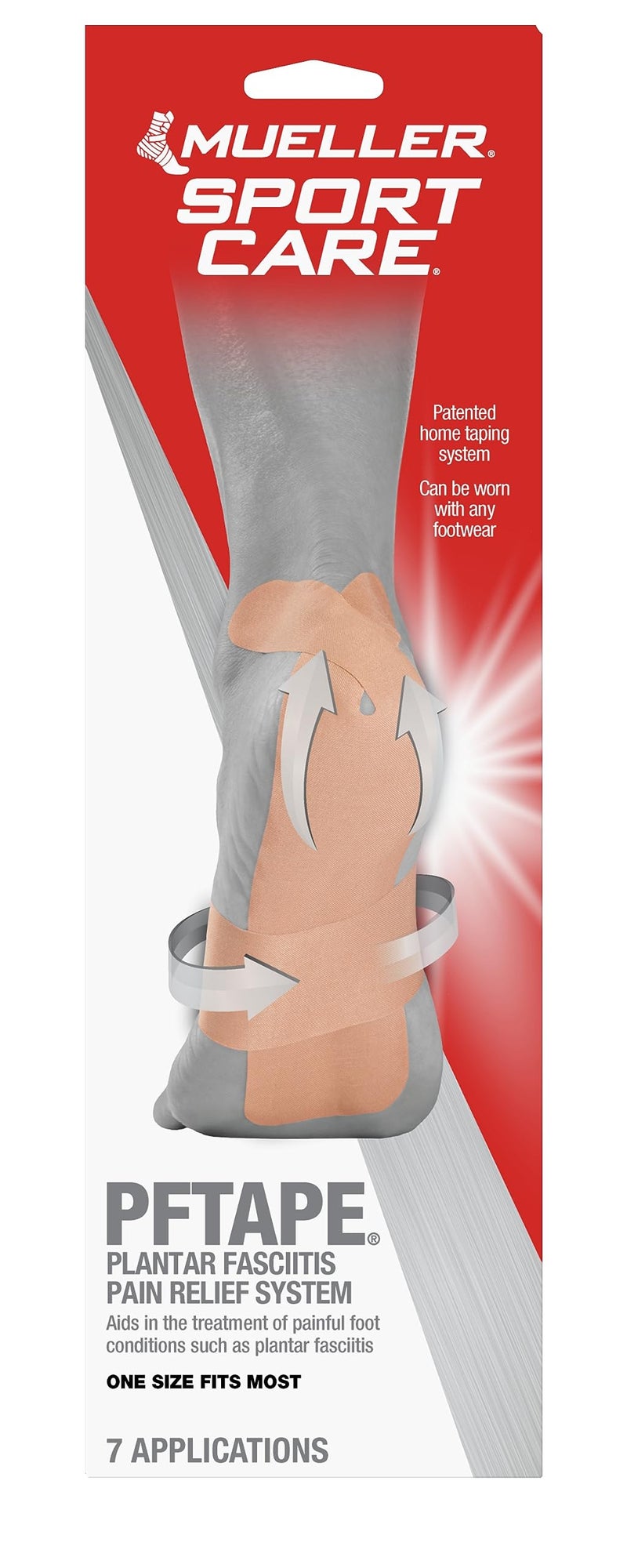 MUELLER Sports Medicine PFTape Plantar Fasciitis Pain Relief Athletic Tape Therapeutic Support for the Foot Disposable Latex Free OneTime Use Bandages