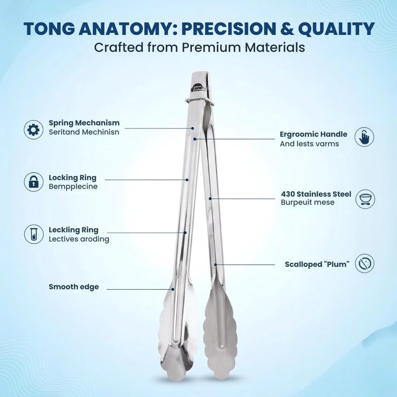 MARKQ Stainless Steel Utility Tongs, 16 Inch, Kitchen Cooking and Serving Tongs with Non-Slip Grip and Sliding Lock, Heat Resistant, Pack of 1 - Image 3