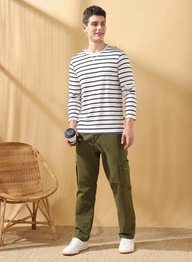 Men'S Indigo 100% Cotton Solid Pattern Full Length Relaxed Jeans