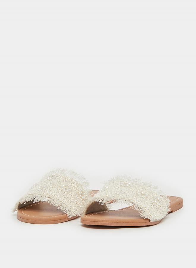 Styli Textured Pearl Embellished Flat Sandals  - Image 2