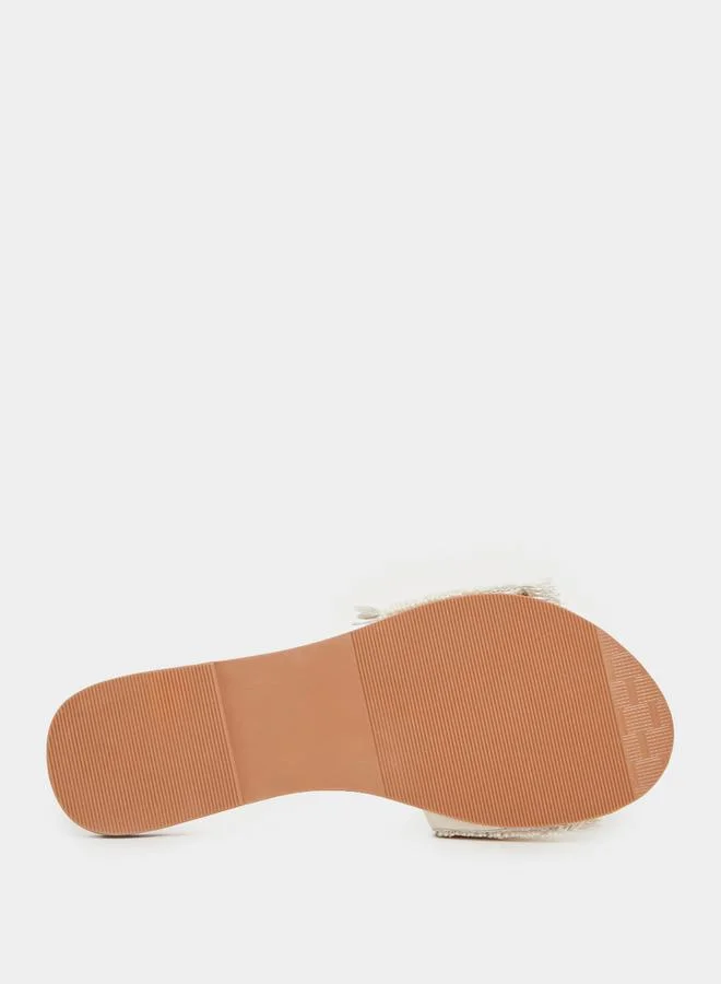 Styli Textured Pearl Embellished Flat Sandals