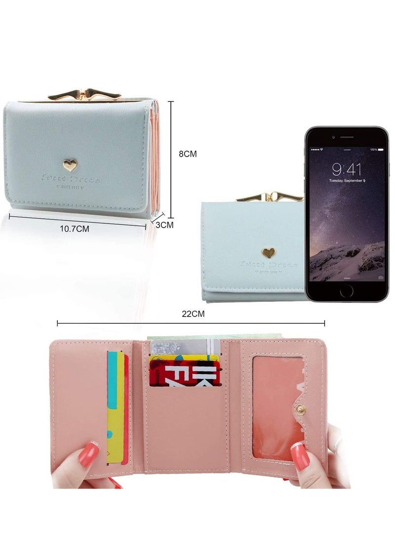 SOLARAE Women's Wallet Purses Leather Wallet Women Credit Card Holder Ladies Purse Clutch Holder Case with Heart-Shaped Metal Buckle Gift (Blue) - Image 4