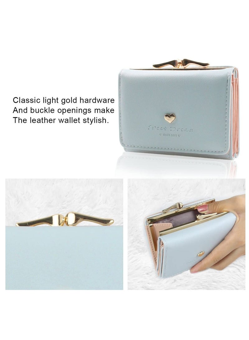 SOLARAE Women's Wallet Purses Leather Wallet Women Credit Card Holder Ladies Purse Clutch Holder Case with Heart-Shaped Metal Buckle Gift (Blue) - Image 5