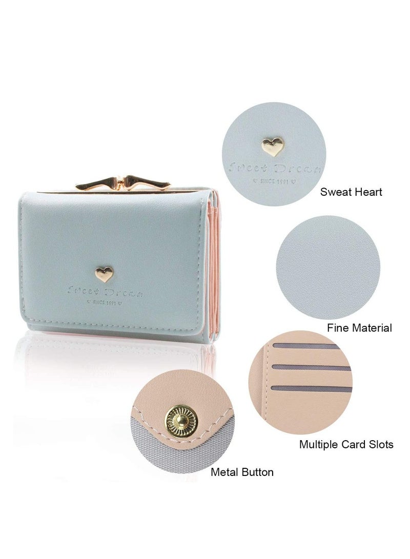 SOLARAE Women's Wallet Purses Leather Wallet Women Credit Card Holder Ladies Purse Clutch Holder Case with Heart-Shaped Metal Buckle Gift (Blue) - Image 2