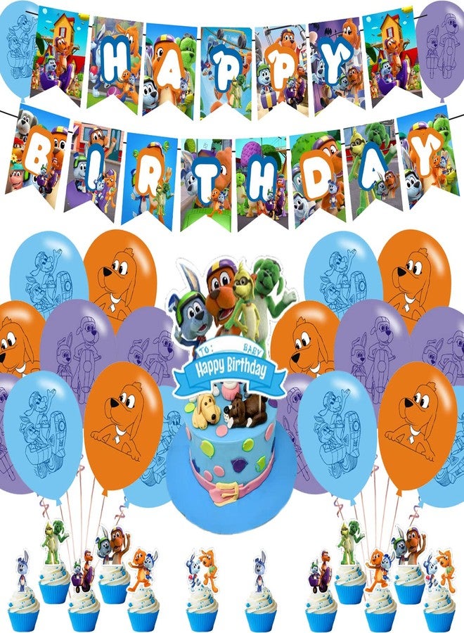PINUO Go Dog Go Birthday Party Pack - Theme Decorations, Cupcake Toppers, Banner & 18 Balloons - Image 1