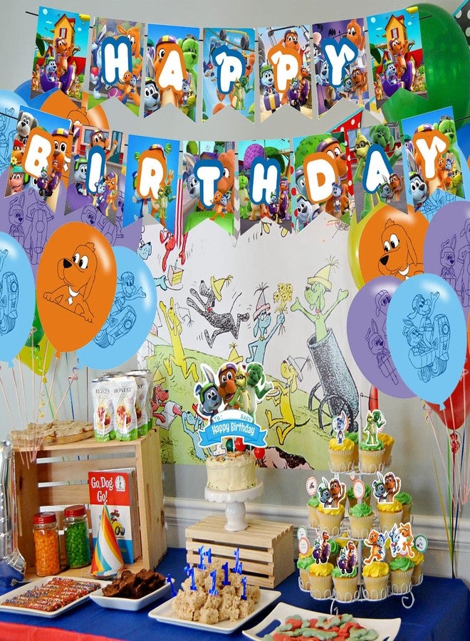 PINUO Go Dog Go Birthday Party Pack - Theme Decorations, Cupcake Toppers, Banner & 18 Balloons - Image 4