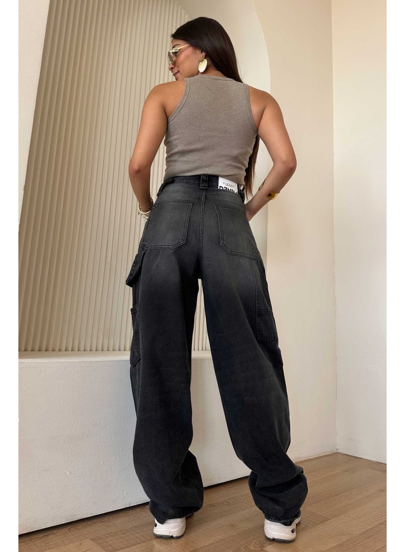 CIZARO Carpenter - High-Waist Charcoal Fade Jeans  - Image 4
