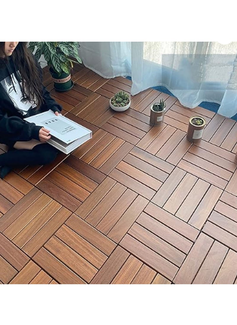 LINGWEI Pack of 20 Wooden Decking Tiles Hardwood Wood Flooring Deck Patio Flooring Decking Outdoor Flooring For Garden Floor Tiles Interlocking Wood Balcony Flooring Tiles Roof Terrace  - Image 2