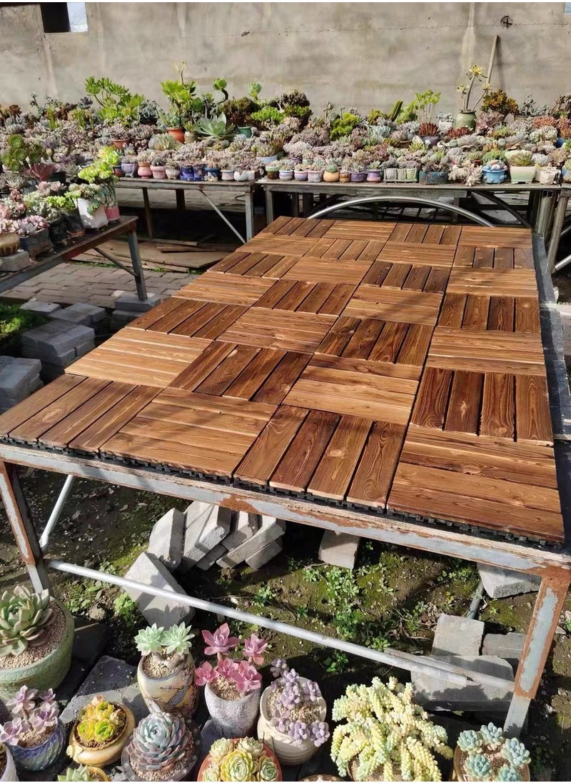 LINGWEI Pack of 20 Wooden Decking Tiles Hardwood Wood Flooring Deck Patio Flooring Decking Outdoor Flooring For Garden Floor Tiles Interlocking Wood Balcony Flooring Tiles Roof Terrace  - Image 5