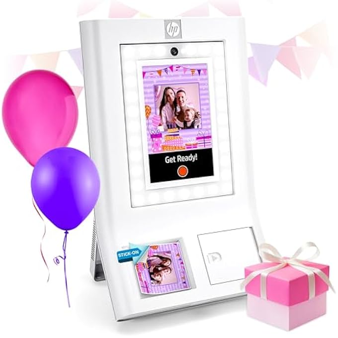 SPROCKET PHOTO BOOTH MACHINE INSTANT COLOR PHOTO PRINTER - 10.1" TOUCHSCREEN, LED RING LIGHT - CUSTOMIZE W/250+ FUN FRAMES, PRINTS ON 3X4 ZINK PAPER OR SHARE VIA QR CODE, MOBILE NOTIFY APP - WHITE - Image 2