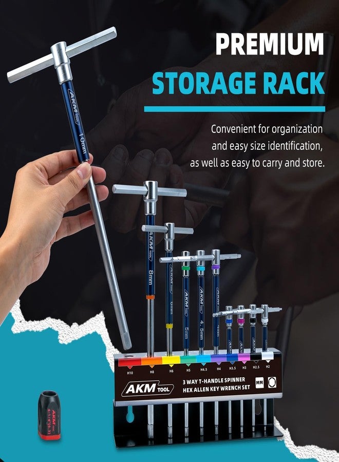 AKM TOOL 11 Pcs 3-Way T-Handle Hex Allen Key Wrench Set, Metric, 2mm-10mm, Sliding Handle, T Handle Allen Wrench Set with Magnetized & Demagnetized, for Versatile Speed And Leverage Application - Image 3