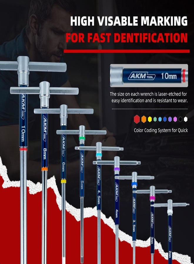AKM TOOL 11 Pcs 3-Way T-Handle Hex Allen Key Wrench Set, Metric, 2mm-10mm, Sliding Handle, T Handle Allen Wrench Set with Magnetized & Demagnetized, for Versatile Speed And Leverage Application - Image 2