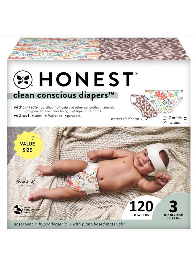 The Honest Company Clean Conscious Diapers | Plant-Based, Sustainable | Wild Thang + Flower Power | Super Club Box, Size 3 (16-28 lbs), 120 Count  - Image 1