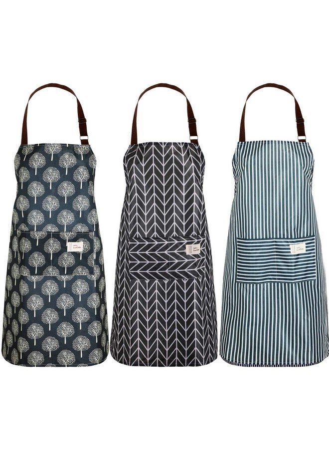 Satinior SATINIOR 3 Pieces Waterproof Bib Apron with Pockets Adjustable Cooking Aprons for Women Chef Adults Baking Cleaning(Black and Grey) - Image 1