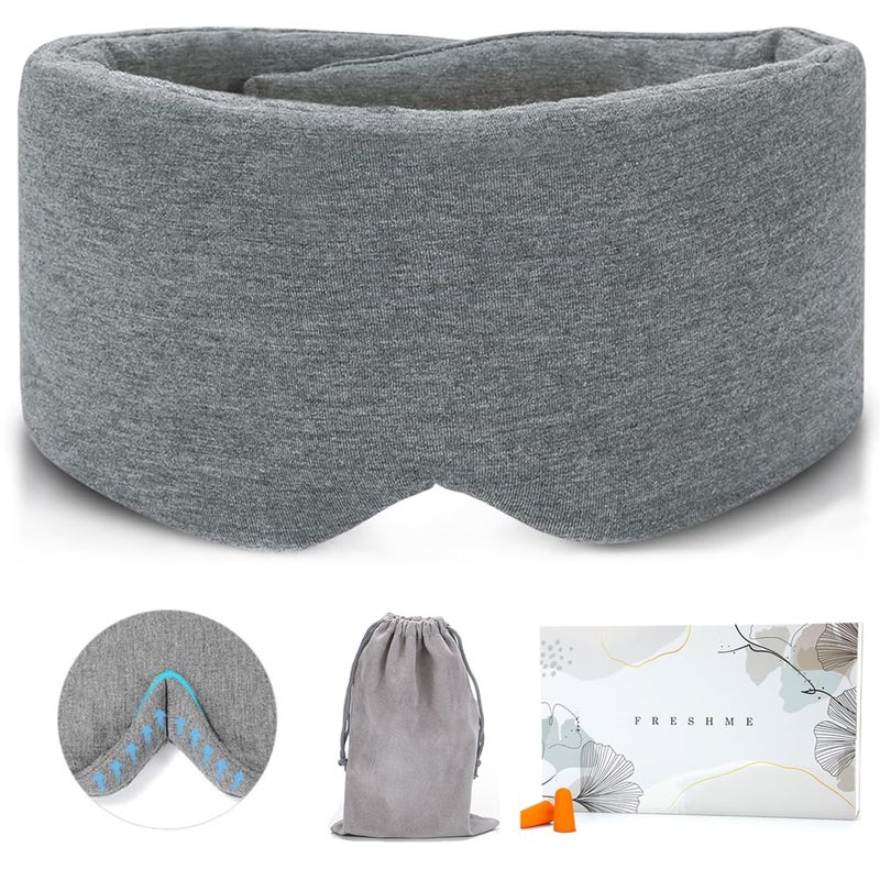 FRESHME Deluxe Cotton Sleep Mask Gift Set 100 Blackout Large Comfortable Blindfold Adjustable Eye Mask Pillow in Gift Box for Men Women Side Sleeper Travel Meditation Airplane - Image 3