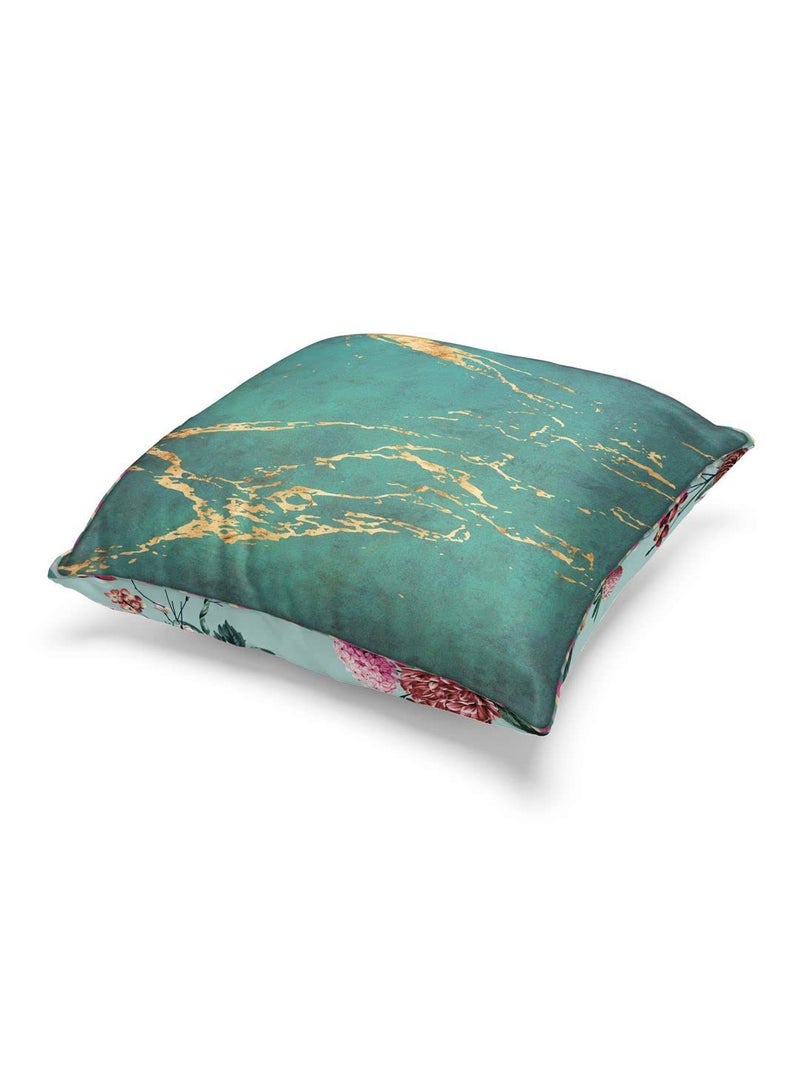 BIANCA Designer Reversible Printed Silk Linen Cushion Covers -2pc 16 X16 Set (Suzane) | with Contrast Front & Back Digital Print | - Hidden Zipper Floral-Abstract-Mint/Teal - Image 4