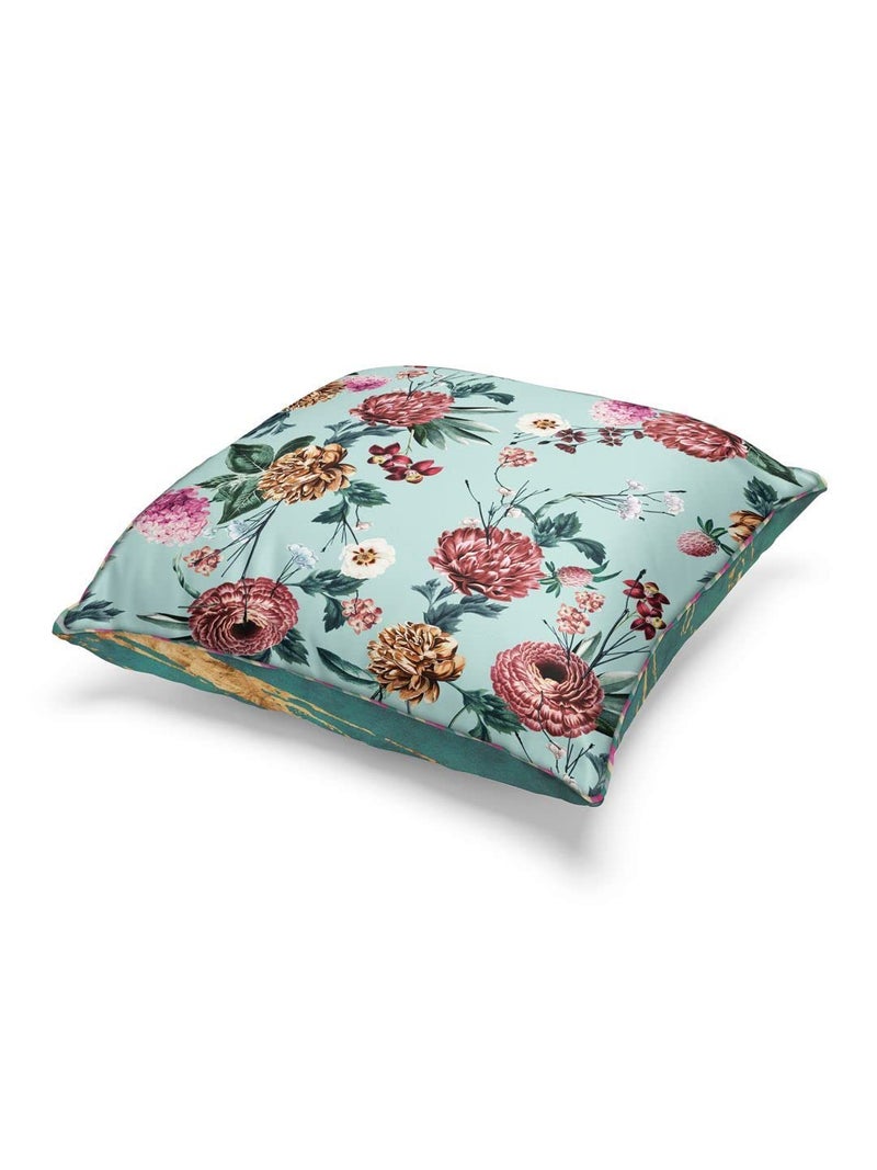 BIANCA Designer Reversible Printed Silk Linen Cushion Covers -2pc 16 X16 Set (Suzane) | with Contrast Front & Back Digital Print | - Hidden Zipper Floral-Abstract-Mint/Teal - Image 3