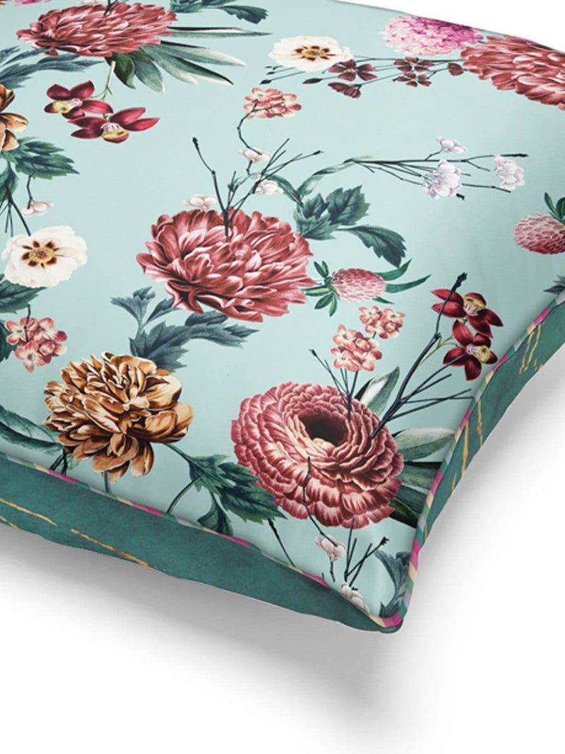 BIANCA Designer Reversible Printed Silk Linen Cushion Covers -2pc 16 X16 Set (Suzane) | with Contrast Front & Back Digital Print | - Hidden Zipper Floral-Abstract-Mint/Teal - Image 5
