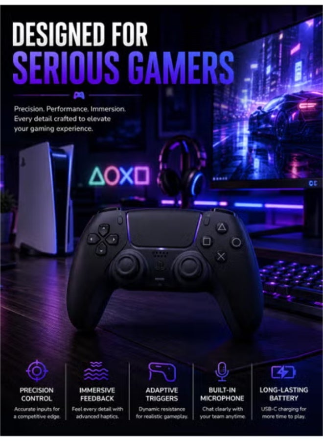 Eworld PlayStation 5 DualSense Wireless Controller – Midnight Black, Adaptive Triggers, Haptic Feedback, Built-in Microphone, USB-C Charging - Image 5