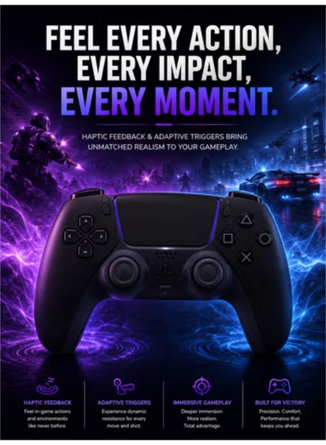 Eworld PlayStation 5 DualSense Wireless Controller – Midnight Black, Adaptive Triggers, Haptic Feedback, Built-in Microphone, USB-C Charging - Image 2