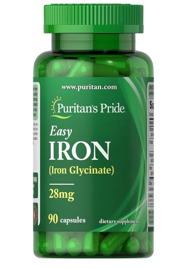 Puritan's Pride Easy Iron (Iron Glycinate) 28mg 90 Capsules
