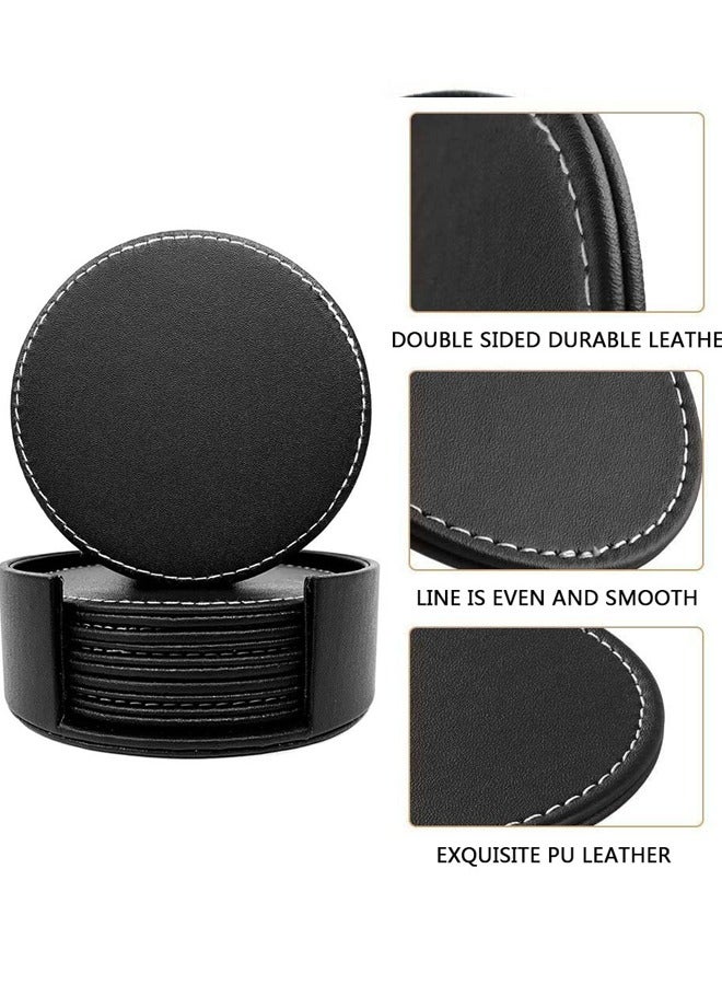 GUSGU Premium PU Leather Drink Coasters Set of 6 with Holder 9.6cm Anti-Slip Heat Insulation Protection for Tables Home Office Daily Use - Image 3