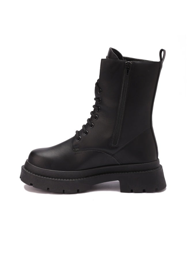 Imported Leather Boot With Embroidery And Accessories - Comfortable Sole - Black - Image 5