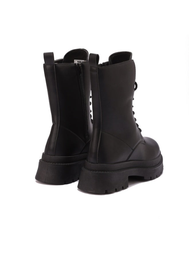 Imported Leather Boot With Embroidery And Accessories - Comfortable Sole - Black - Image 3