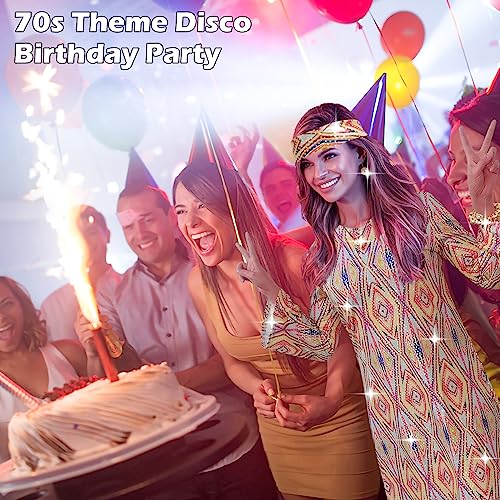 MRYUWB 70s Women Disco Dress Hippie Costumes Necklace Earrings Glasses, 60s 70s Birthday Outfits, 1970s Clothing Prom Dresses (Elegant Gold, X-Large) - Image 3