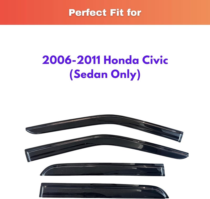 KPY Window Visor Rain Guards for Honda Civic Sedan 2006-2011 - Tape-On Style Deflectors - Image 2