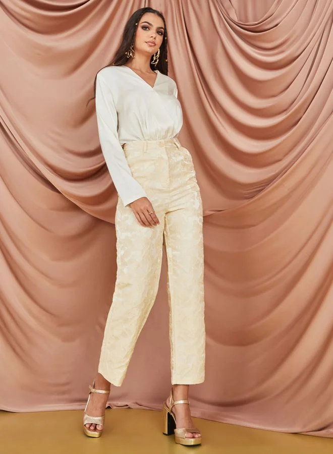 Styli Jacquard Straight Leg Trousers