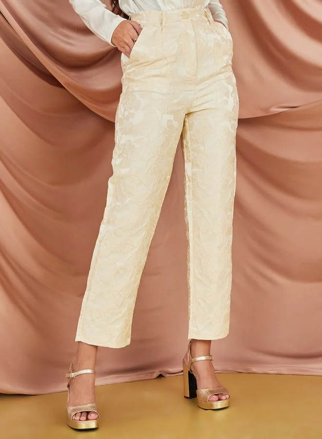 Styli Jacquard Straight Leg Trousers