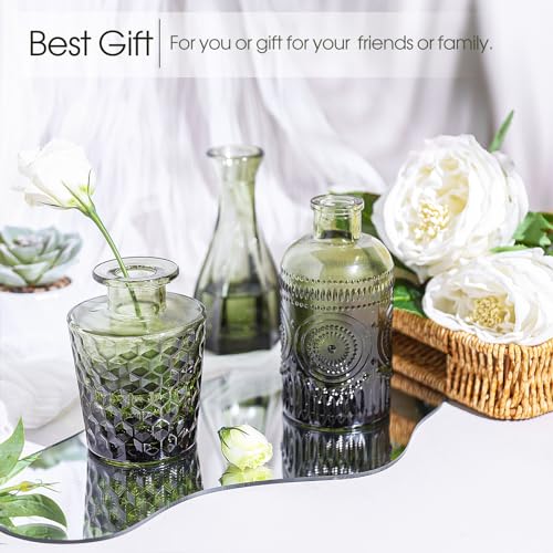 TBWIND 12pcs Green Glass Bud Vases Set, Small Vases for Flowers, Bud Vase for Centerpieces in Bulk, Mini Vintage Vase for Wedding Decorations, Office and Home Table Flower Décor - Image 5