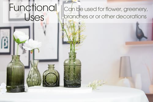 TBWIND 12pcs Green Glass Bud Vases Set, Small Vases for Flowers, Bud Vase for Centerpieces in Bulk, Mini Vintage Vase for Wedding Decorations, Office and Home Table Flower Décor - Image 4