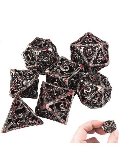 Dnd Dice,Hollow D&D Metal Dice,Dungeons And Dragons Dice Set With Gift Box,7 Pcs Steampunk Polyhedral Dice Games Set For Rpg,Mtg,Pathfinder,Blood Spattered D And D Dice Set D20 D12 D10 D8 D6 D4 D%
