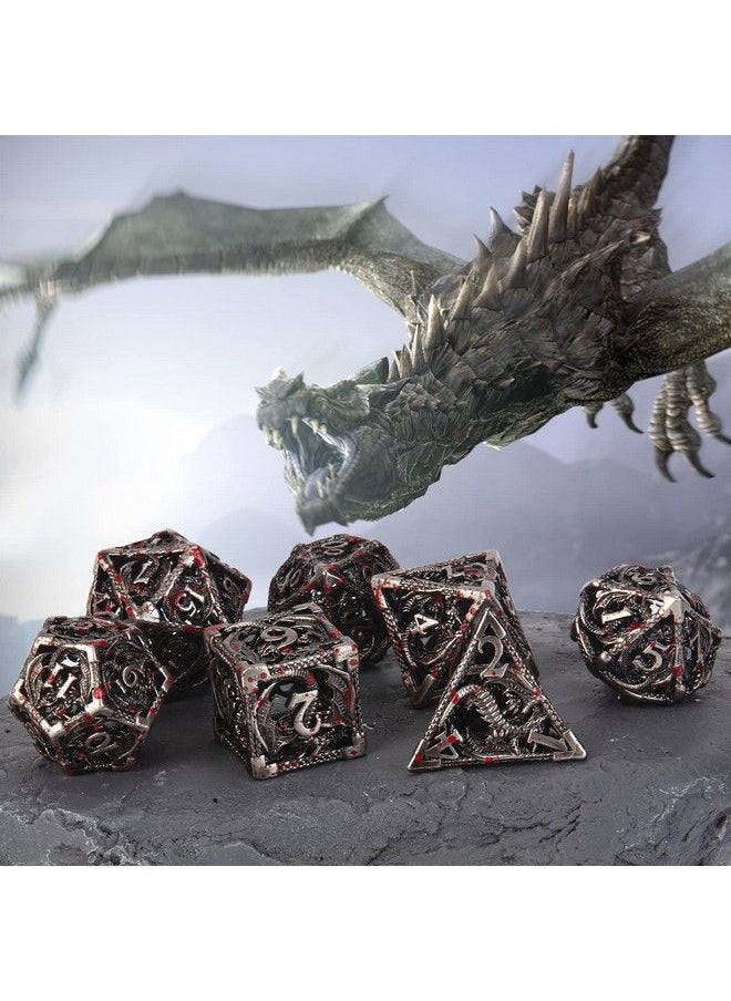 Dnd Dice,Hollow D&D Metal Dice,Dungeons And Dragons Dice Set With Gift Box,7 Pcs Steampunk Polyhedral Dice Games Set For Rpg,Mtg,Pathfinder,Blood Spattered D And D Dice Set D20 D12 D10 D8 D6 D4 D%