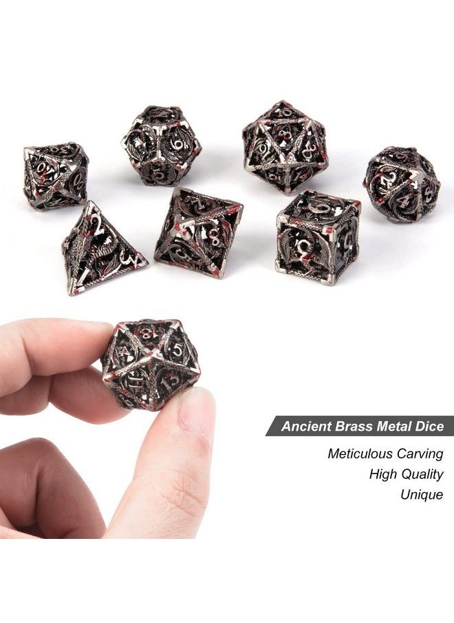 Dnd Dice,Hollow D&D Metal Dice,Dungeons And Dragons Dice Set With Gift Box,7 Pcs Steampunk Polyhedral Dice Games Set For Rpg,Mtg,Pathfinder,Blood Spattered D And D Dice Set D20 D12 D10 D8 D6 D4 D%