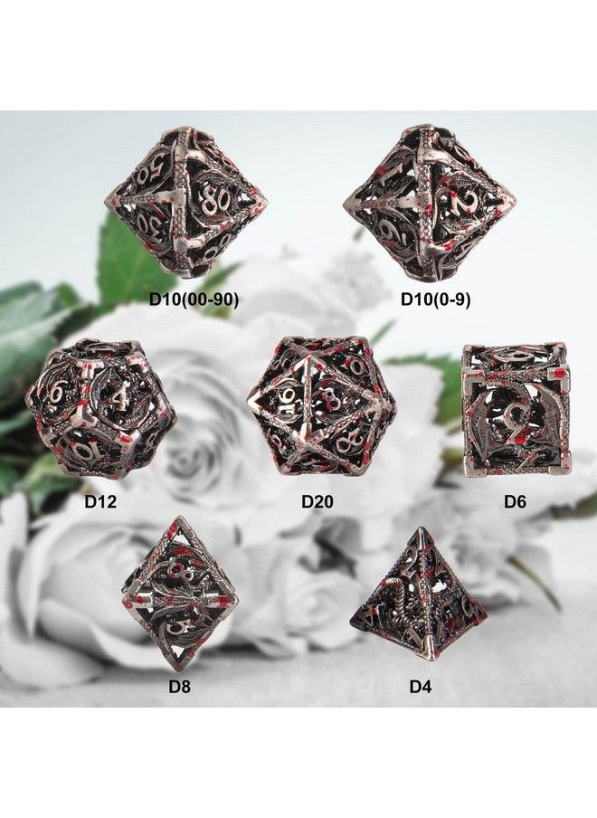 Dnd Dice,Hollow D&D Metal Dice,Dungeons And Dragons Dice Set With Gift Box,7 Pcs Steampunk Polyhedral Dice Games Set For Rpg,Mtg,Pathfinder,Blood Spattered D And D Dice Set D20 D12 D10 D8 D6 D4 D%