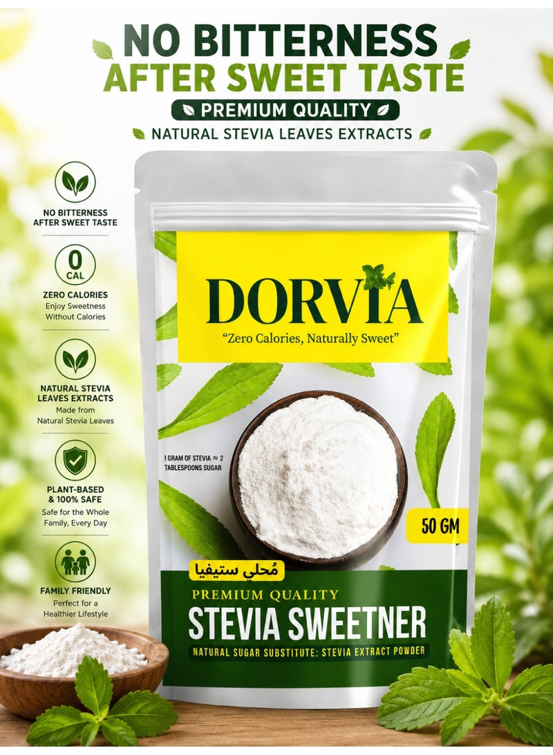 DORVIA Stevia Sweetener Powder (50g) | 100% Plant-Based Natural Sugar Substitute | Sweetness Equal to 2kg Sugar | Zero Calorie, Keto & Diabetic Friendly | No Aspartame, Acesulfame, Sucralose, or Erythritol | Healthy Low-Glycemic Sweetener - Image 3