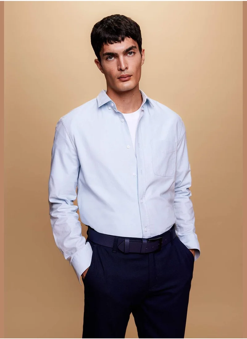 ديفاكتو Regular Fit Polo Collar Oxford Long Sleeve Shirt