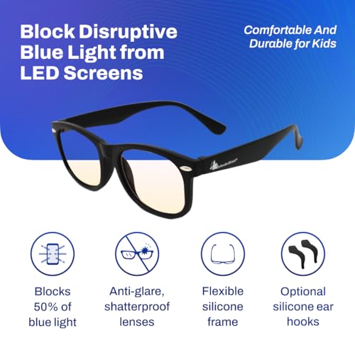 DefenderShield Blue Light Glasses For Kids – Kids Blue Light Glasses Girls and Boys With Amber Lenses (50% Blue Light Blocking) For Screens – Lightweight, Flexible & Shatterproof Black Fit Frames - Image 3