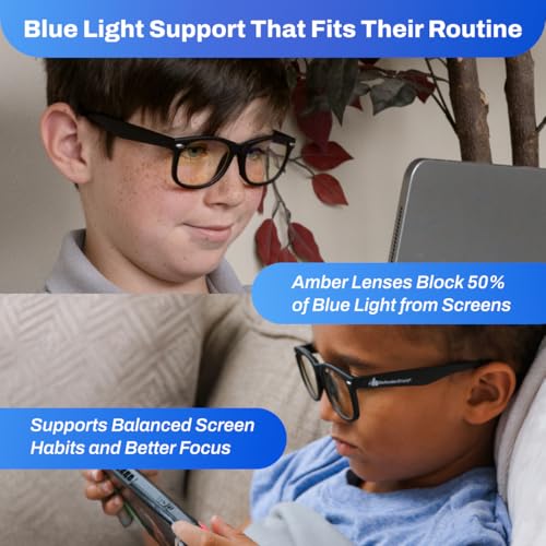 DefenderShield Blue Light Glasses For Kids – Kids Blue Light Glasses Girls and Boys With Amber Lenses (50% Blue Light Blocking) For Screens – Lightweight, Flexible & Shatterproof Black Fit Frames - Image 2