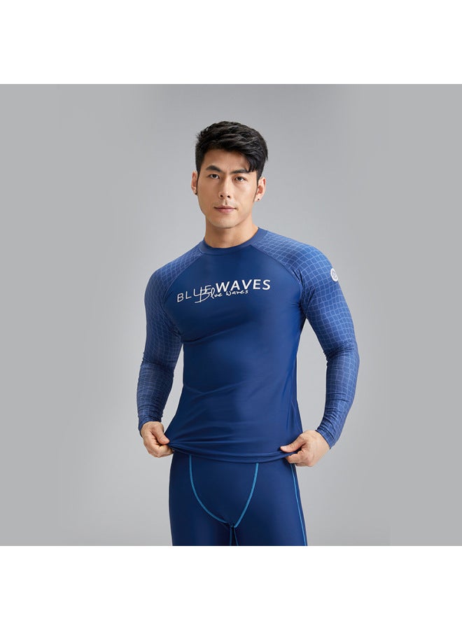 Loquat Men's Men's Split Swimsuit Set Slim-fit Anti-chlorine Swimsuit Quick-drying Breathable Men's Surfsuit-Color:NY23-9 Dark Blue Top- - Image 1