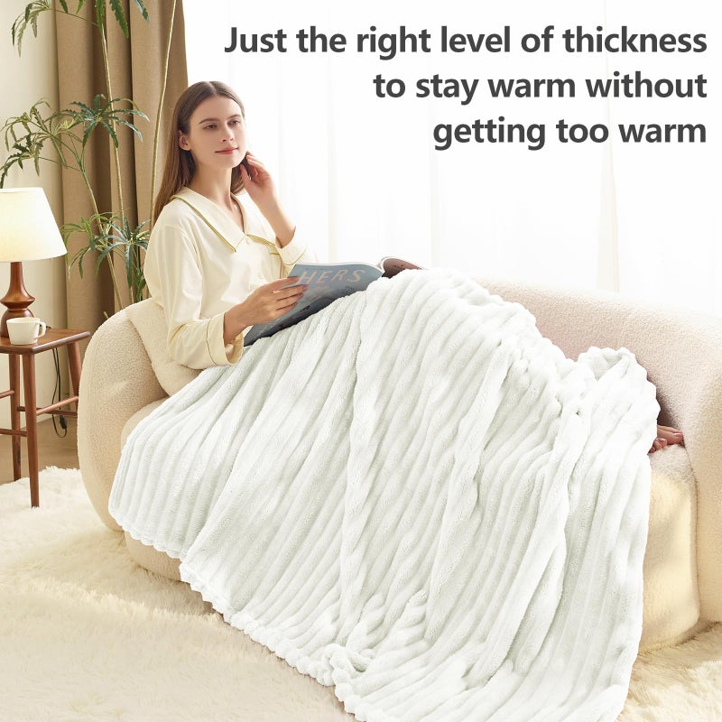 HIMEET Off White Twin Size Blanket for Bed - 300GSM Soft Cozy Blankets, Cute Small Lightweight Fleece Throws, Birthday Gifts, Home Dorm Decor, Off White, 60x80 Inches - Image 4