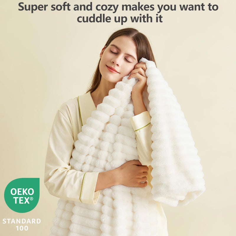 HIMEET Off White Twin Size Blanket for Bed - 300GSM Soft Cozy Blankets, Cute Small Lightweight Fleece Throws, Birthday Gifts, Home Dorm Decor, Off White, 60x80 Inches - Image 2
