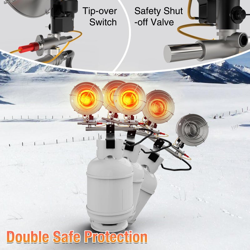 Buyplus Propane Heater - 30000BTU Outdoor Propane Heater with 3 Heating Modes, Safety Shut-off Valve & Tip-over Switch, Double Tank Top Tent Heaters for Outdoor Camping, Party,Red(Fuel not included) - Image 4