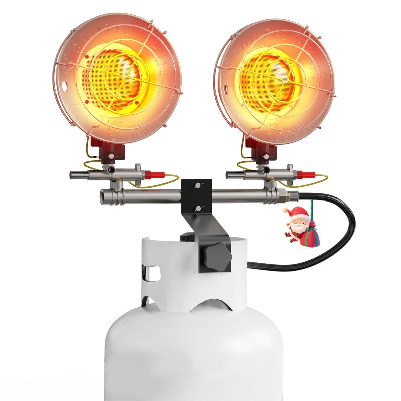 Buyplus Propane Heater - 30000BTU Outdoor Propane Heater with 3 Heating Modes, Safety Shut-off Valve & Tip-over Switch, Double Tank Top Tent Heaters for Outdoor Camping, Party,Red(Fuel not included) - Image 1