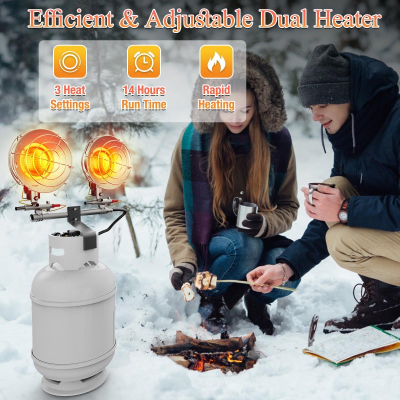 Buyplus Propane Heater - 30000BTU Outdoor Propane Heater with 3 Heating Modes, Safety Shut-off Valve & Tip-over Switch, Double Tank Top Tent Heaters for Outdoor Camping, Party,Red(Fuel not included) - Image 2