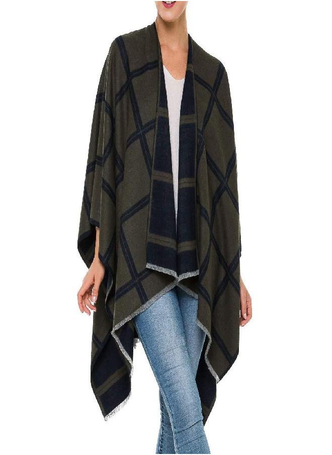 MELIFLUOS DESIGNED IN SPAIN MELIFLUOS DESIGNED IN SPAIN Women's Shawl Wrap Poncho Ruana Cape Cardigan Sweater Open Front for Fall Winter (PC07-7)  - Image 2